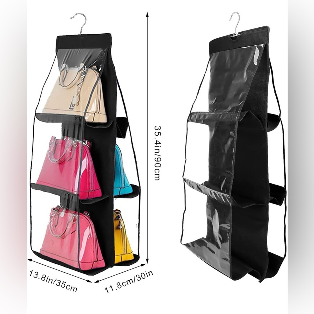 Hanging Handbag Organizer Dustproof Storage Holder Bag Wardrobe Black Lot of 2 - Picture 4 of 11